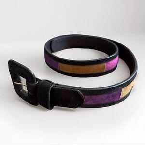 Vintage 90s EXPRESS Suede Color Block Belt Black Pink Yellow Purple Large